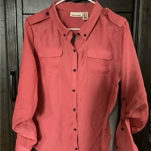 DKNY peach and gray blouse size XL